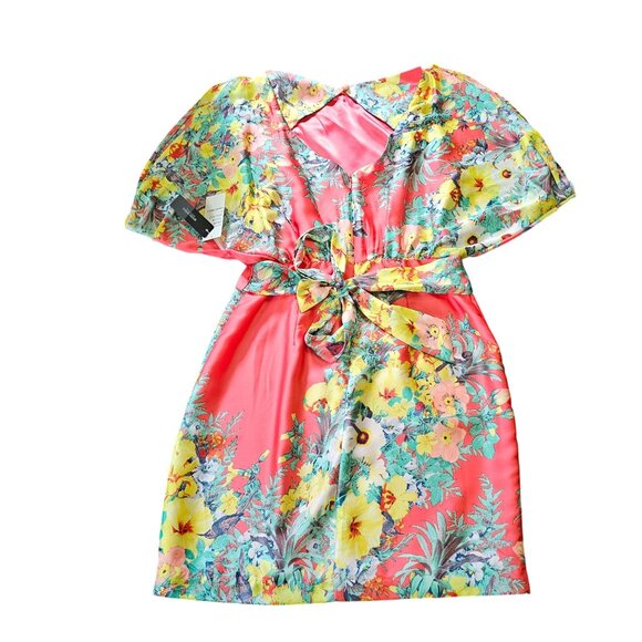 NWT Bisou Bisou Satin Mini Dress Cape Sleeves & Waist Tie Open shoulders sz 4 - Picture 6 of 13